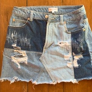 Sunset and Spring Patchwork Denim Skirt